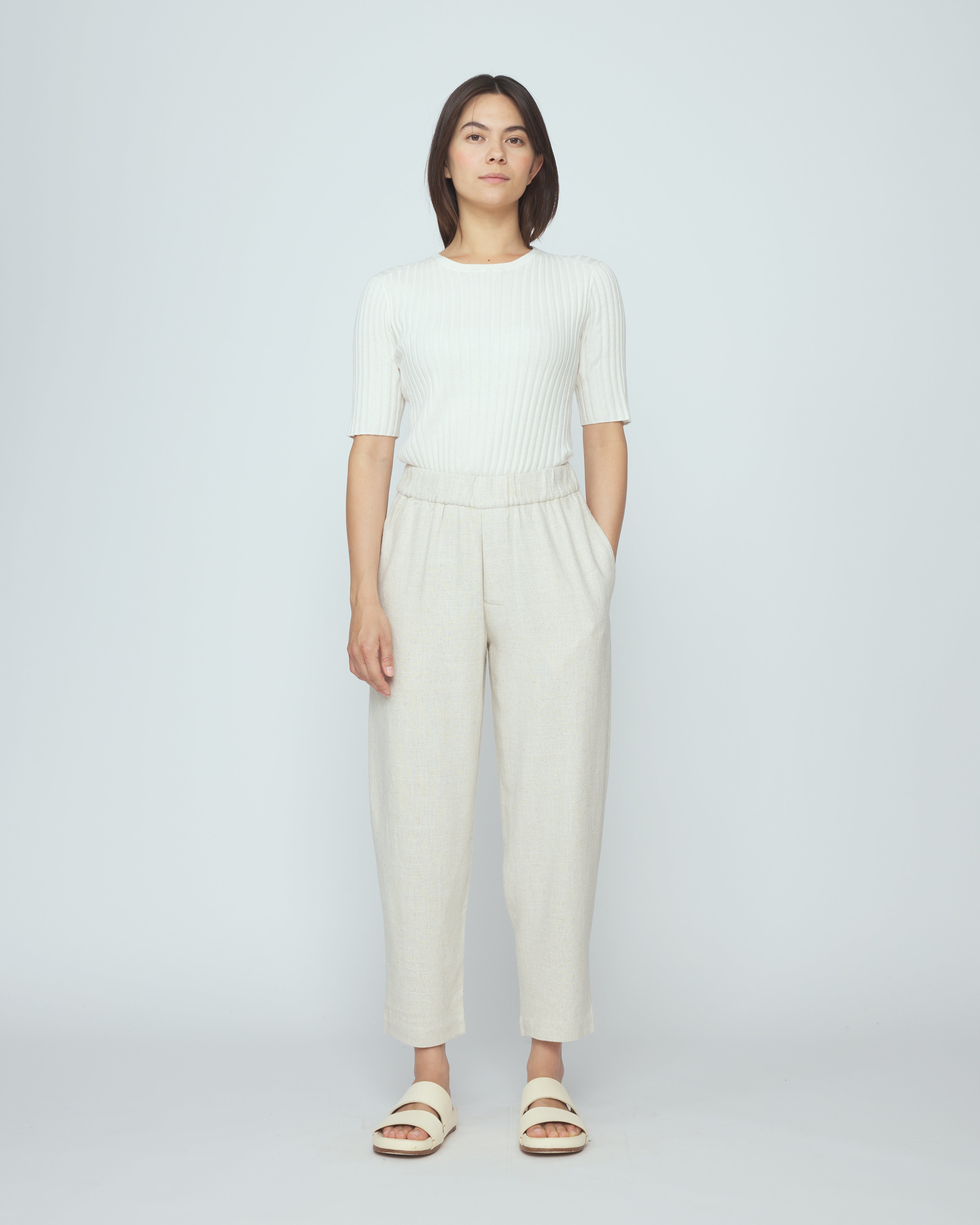 Signature Elastic Pull-Up Trouser | Oatmeal