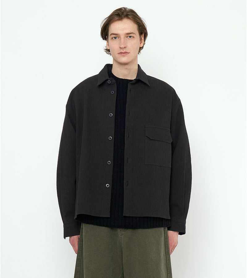 Textured Flat Hem Shirt | Black