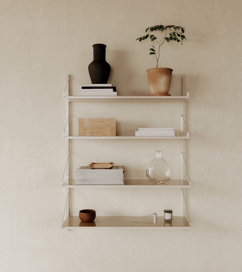 H1084 | W80 | Single Section · Warm White Steel · Shelf Library